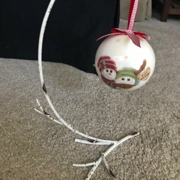 Sockings Blinking Snowman & Moose “Best Friends” Ornament w/ Birch Stand. - Picture 2 of 3